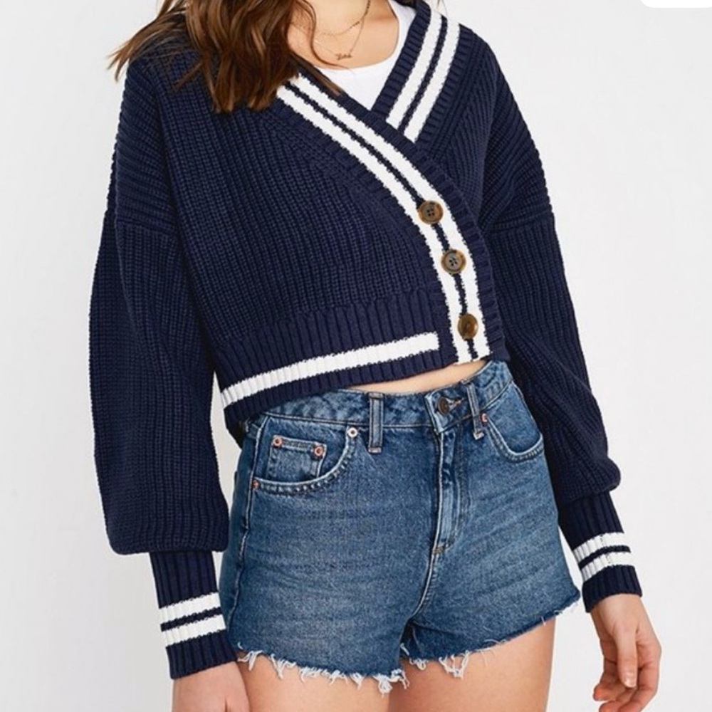 Urban Outfitters Navy Cardigan with White Accents